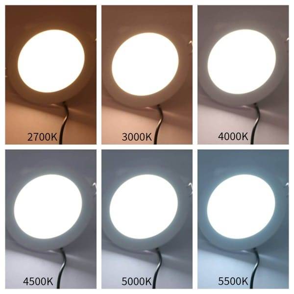 Exemples de différentes températures de couleur de la lumière. Plafond 160 12W encastré.