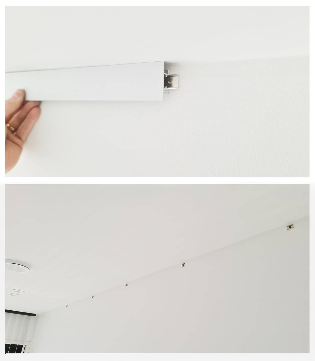 La lumière indirecte est fixée au plafond à l'aide de supports dont les positions doivent être marquées à l'avance.