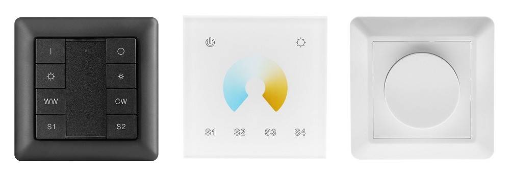 Il existe différents types de variateurs de lumière. De gauche à droite : Zigbee, PWM, TRIAC