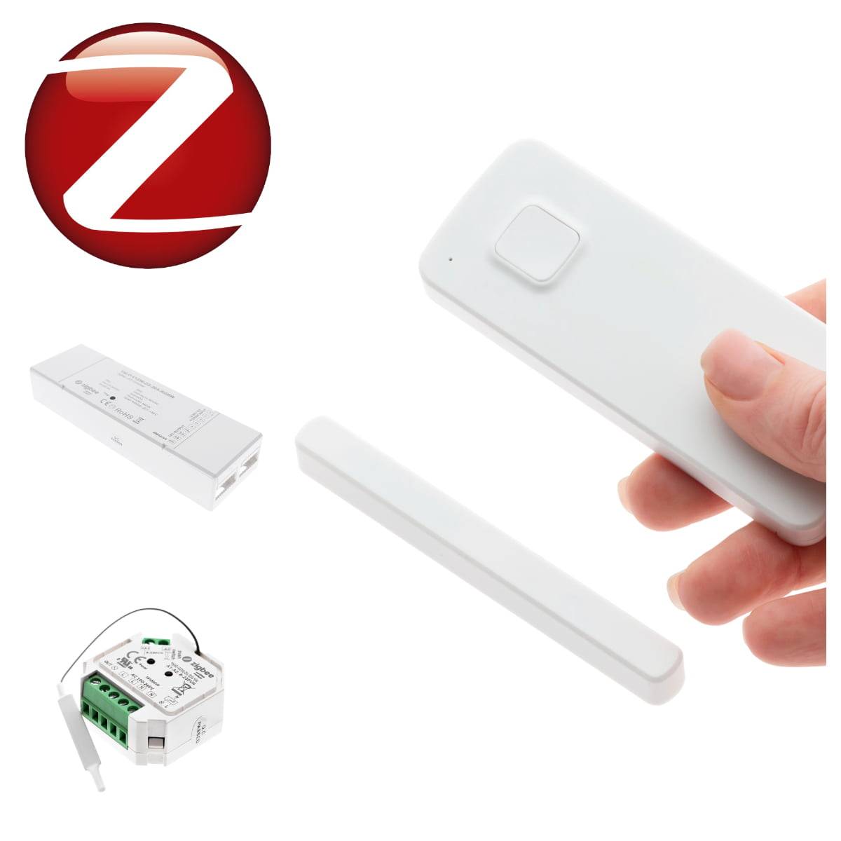 Les produits d'éclairage intelligents Zigbee comprennent également un capteur de porte (à droite) qui allume et éteint les lumières lorsque la porte est ouverte.