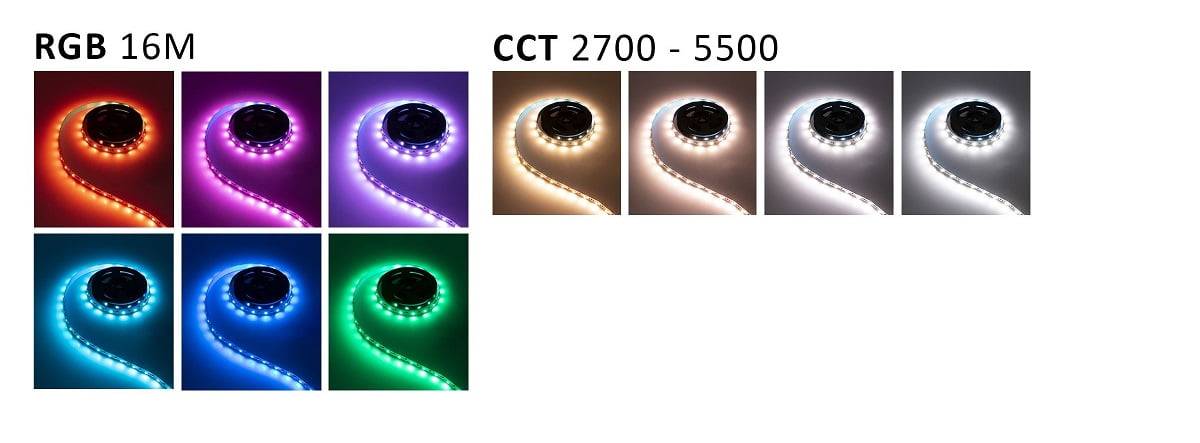 éclairage indirect au plafond, à l'aide de bandes de LED RVB+CCT